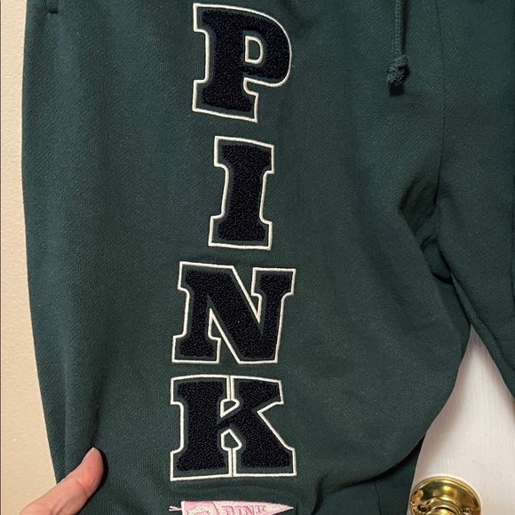 PINK vs Dark Green Collegiate sweatsuit - Picture 4 of 11